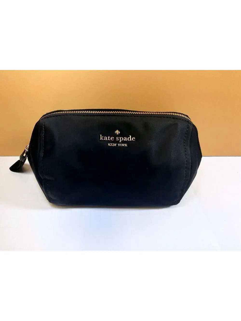 Kate Spade Black Nylon Cosmetic Pouch Makeup Bag Gold Hardware OS